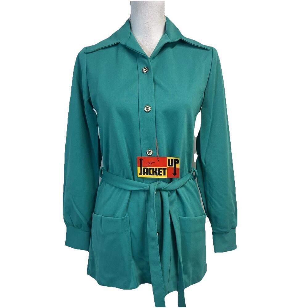 Sears Up by Glamour Jacket Women's Size 10 Vintage 1970s Green Double Knit Tie B